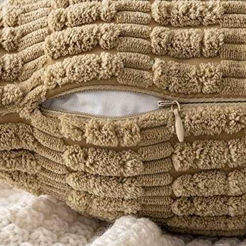 MIULEE Lumbar Corduroy Decorative Throw Pillow Covers 12x20 Khaki Pack of 2 - Image 3