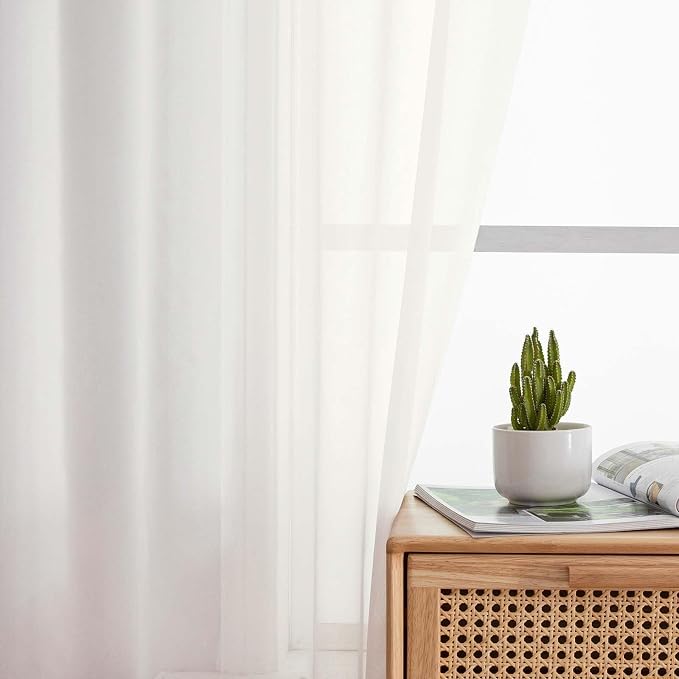 Ivory Sheer Curtains for Bedroom Living Room 96 Inches Long 2 Panels, Modern - Image 3