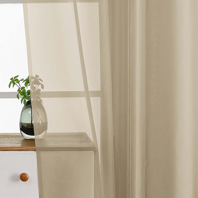 Taupe Window Sheer Curtains 45 Inches Length, Voile Short Curtains - Image 5