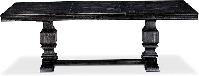 LKSI7-SBB-21-7-Piece Modern Dining Set Consists of a Mid Century Table and 6 Blue Linen Fabric Parson Chairs with Button Tufted Back - Sand Blasting Black Finish