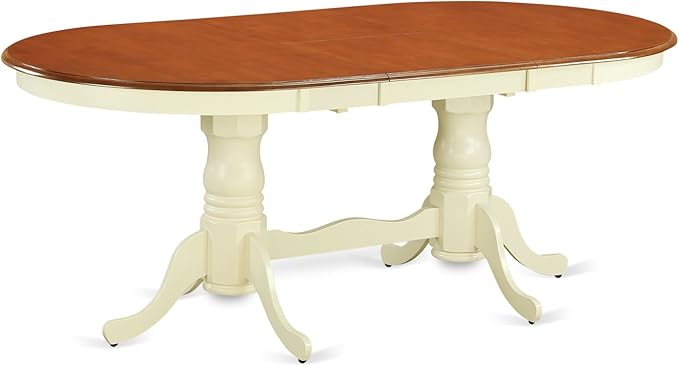 East West Furniture PLAI7-WHI-W 7 Piece Modern Dining Table Set Consist of an Oval Wooden Table with Butterfly Leaf and 6 Dining Room Chairs, 42x78 Inch, Buttermilk & Cherry