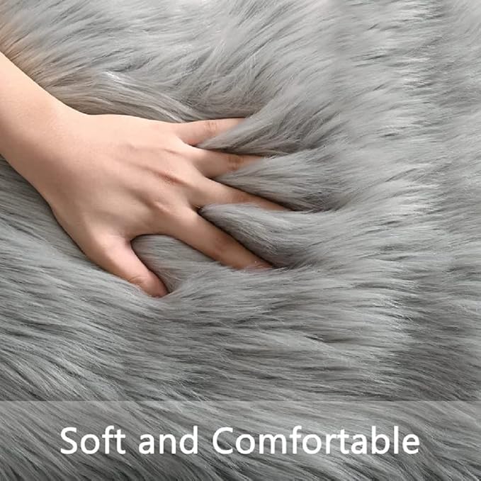 ORINOVA Silver Grey Plush Faux Sheepskin Fur Area Rugs - Image 5