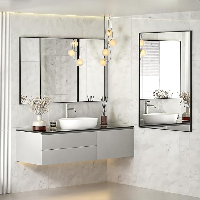 Koonmi Black Mirrors for Wall, 36x48 Inch Bathroom Mirror, Rectangular Wall Mirror for Living Room Bedroom Bathroom, Hangs Horizontally or Vertically