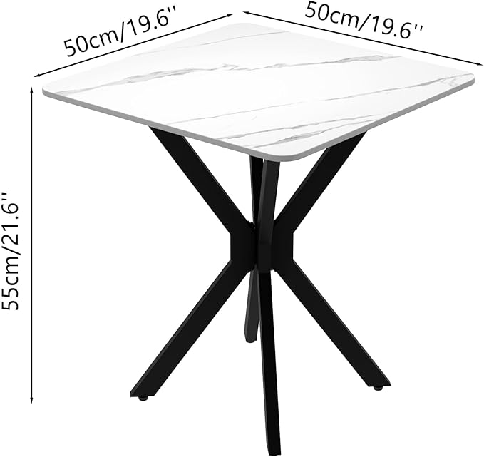 Square Side Table Set of 1, Modern Stylish End Table with Faux Marble Top and Black Metal Legs,Durable Sofa Side Table for Living Room Bedroom