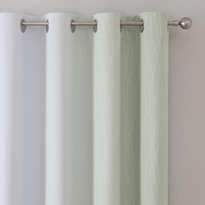 Estelar Textiler Sage Green and Greyish White Ombre Blackout Curtains 90 Inch - Image 4