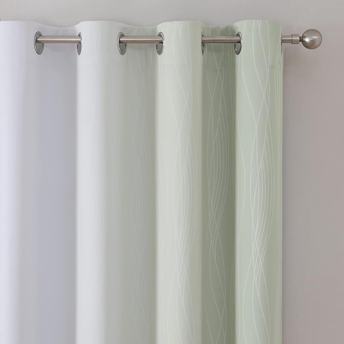 Estelar Textiler Sage and Greyish White Blackout Curtains 54 Inch Length - Image 4