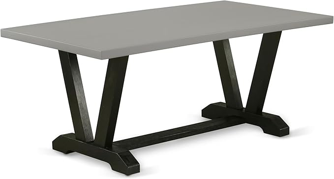 East West Furniture V697FL624-6 6 Piece Dining Table Set Contains a Rectangle Dining Room Table with V-Legs and 4 Black Linen Fabric Parson Chairs with a Bench, 40x72 Inch, Multi-Color
