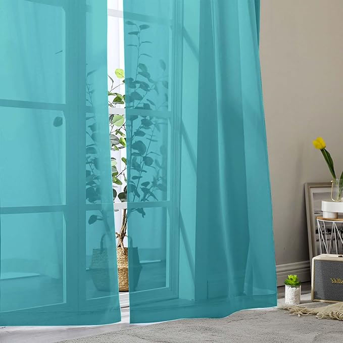 Sheer Turquoise Curtains for Bedroom Living Room 63 Inch Length 2 Panels - Image 8