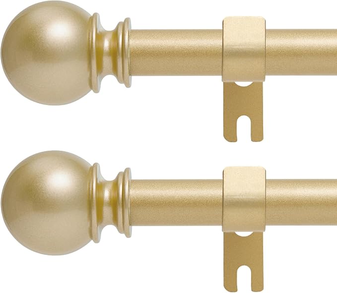 Gold Curtain Rods for Windows 48 to 84, 2 Pack 5/8 Inch Black Heavy Duty Metal by Poskena