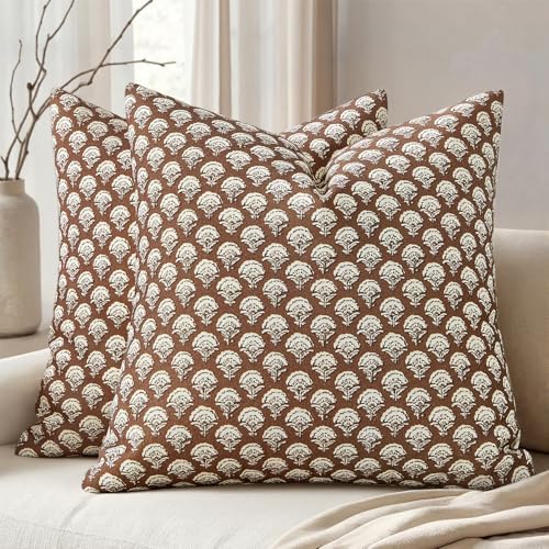 MIULEE Fall Floral Print Decorative Pillow Covers 18x18, Dark Brown by MIULEE