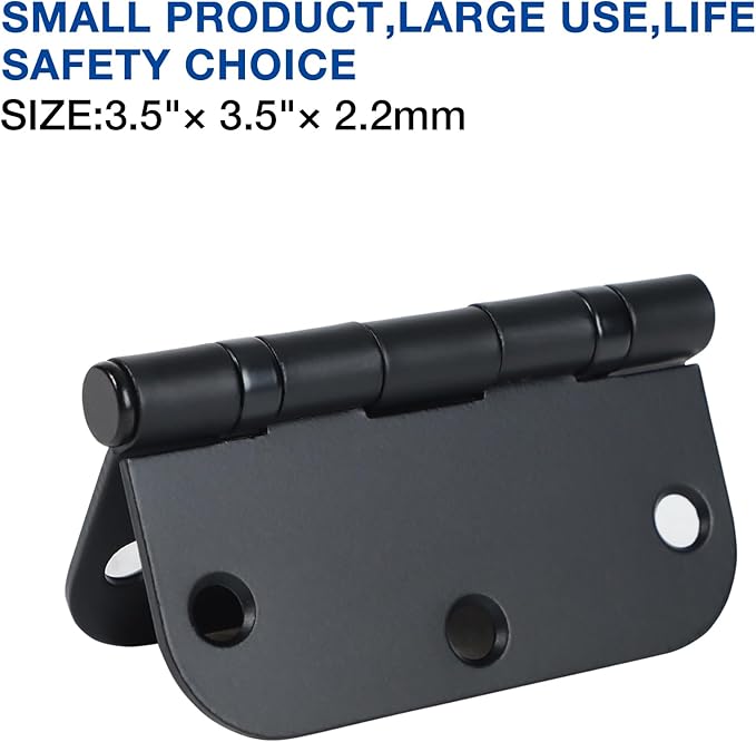 1 Pack Ball Bearing Door Hinges Matte Black 3.5 Inch 5/8" Radius Round Anti Squeak Interior 3-1/2"Flat Iron Bifold Standard Office Bedroom Indoor for Doors 3 ½" Hardware Home House Decor Accessories