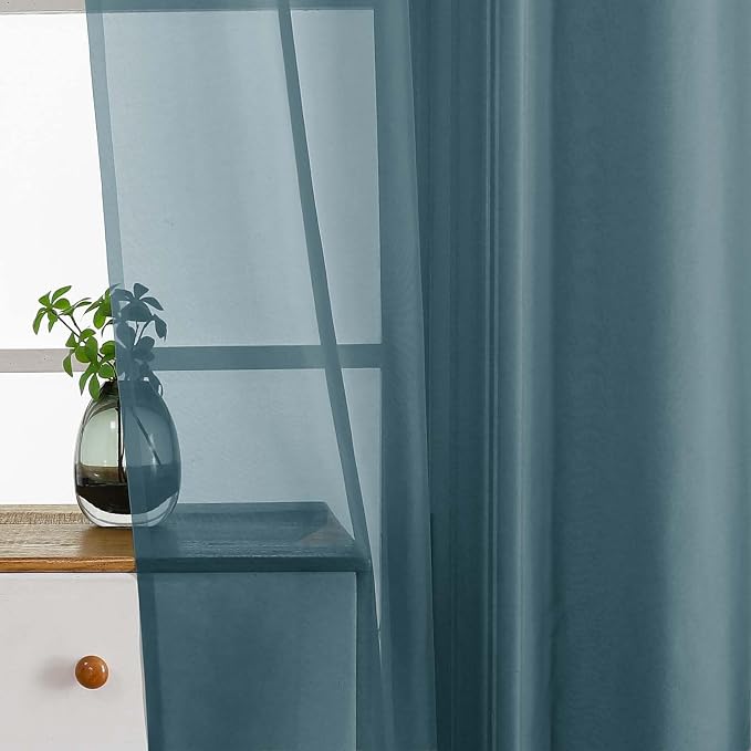 Dusty Blue Sheer Curtains Tier 30 Inches Length 2 Panels, Light Filtering - Image 4