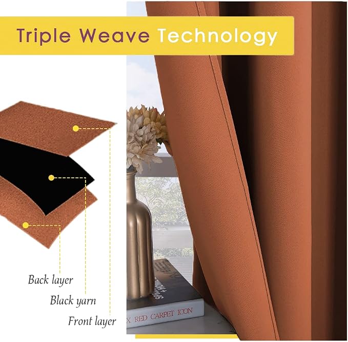 NICETOWN Thermal Insulated Burnt Orange Blackout Curtains - Image 4