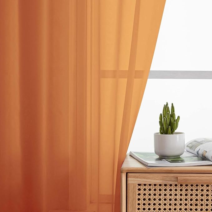 Sheer Orange Curtains for Bedroom Living Room 90 Inches Long 2 Panels Set - Image 6