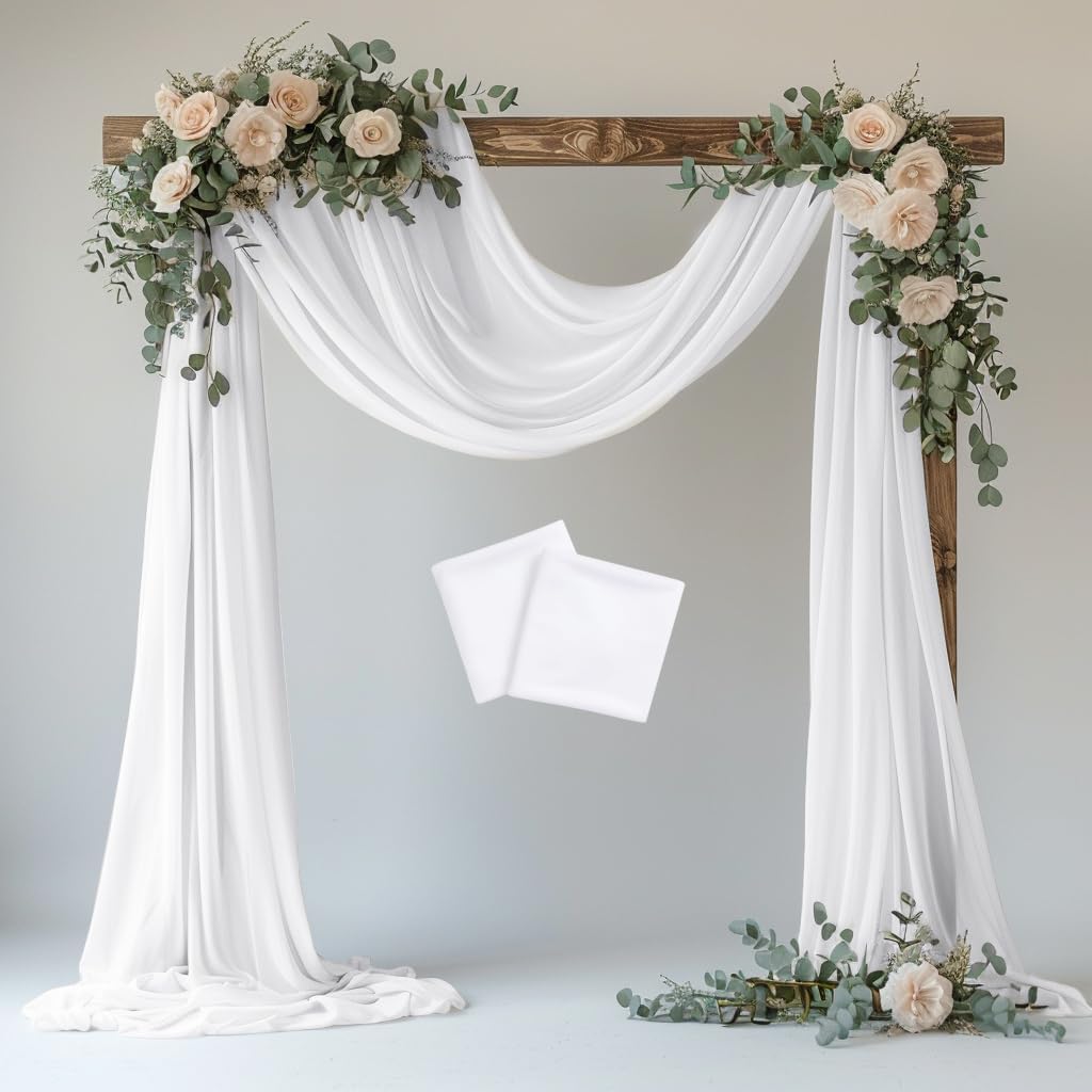 Wedding Arch Draping Fabric 2 Panels 28.7" x 20FT White Sheer Chiffon Backdrop Drapes for Wedding Ceremony Birthday Party Bridal Shower Outdoor Decoration