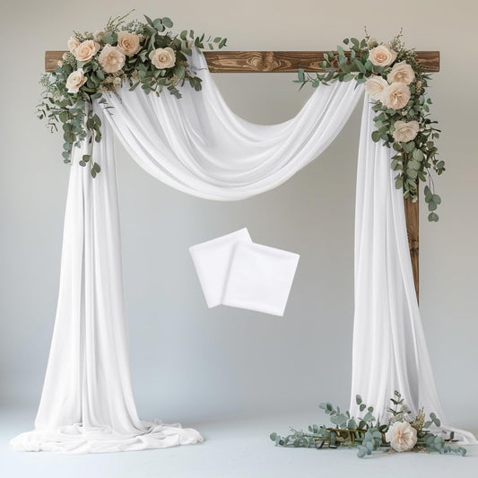 Wedding Arch Draping Fabric 2 Panels 28.7" x 20FT White Sheer Chiffon Backdrop Drapes for Wedding Ceremony Birthday Party Bridal Shower Outdoor Decoration