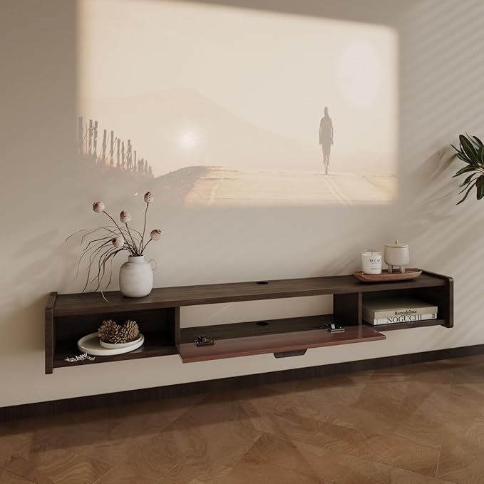 70'' Floating TV Stand,Wall Mounted TV Console,Floating TV Cabinet,Under TV Shelf for Bedroom Living Room(Walnut)