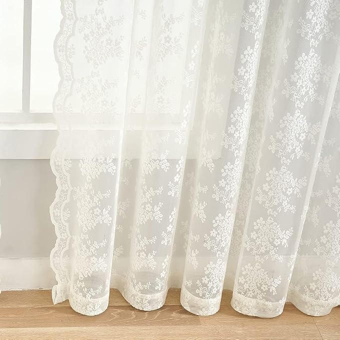 YJ YANJUN Vintage Lace Curtains Cottage Floral Cream Sheer 94 inch Curtains 2 - Image 5