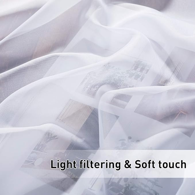 RYB HOME White Sheer Outdoor Curtains 96 inches Long, Detachable Sticky Top - Image 7