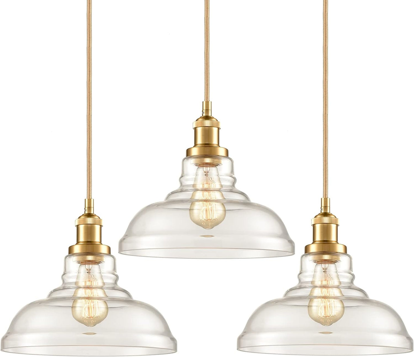 CLAXY Modern Gold Pendant Light Classic Glass Dome Kitchen Hanging Light Fixture-3 Pack