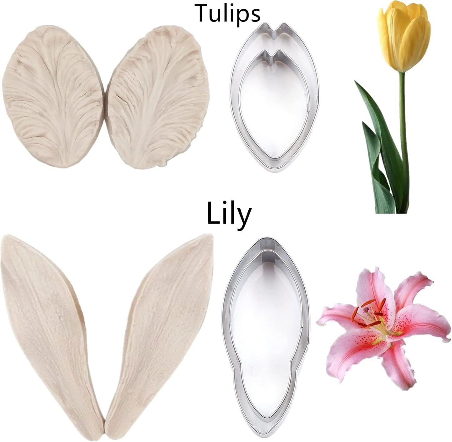 60pcs Gum paste Flower and Leaf Tool 6set Fondant Flower Silicone Molds 6set Gum Paste Cutter 20pcs Sugar Paste Modelling Tool 6pcs Brushes 1pcs Petal Leaves Veining Board Foam Pad