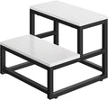 Wood and Metal 2 Step Stool for Adults & Kids – Heavy Duty Rustic Step Stools, 500 Lbs Capacity Non-Slip Stepping Stool for High Beds, Kitchen, Bathroom, Closet, Durable Foot Stool for Home Use,White