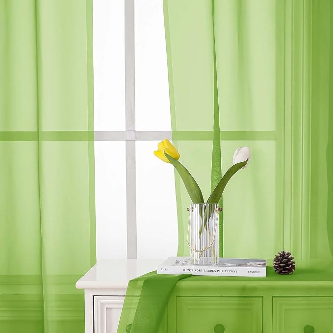 Lecloud Lime Sheer Curtains 78 Inches Long 2 Panels, Rod Pockets Light - Image 6