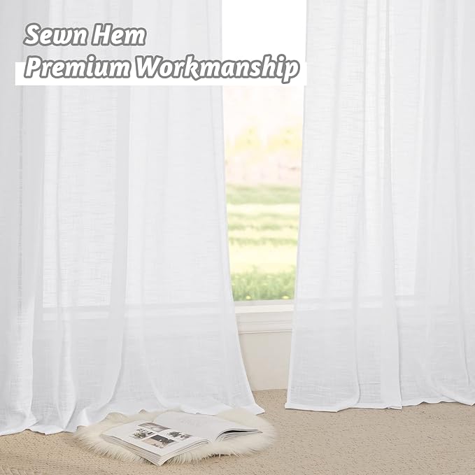 RYB HOME Linen Sheer Curtains for Living Room Textured Semi Sheer Curtains - Image 5