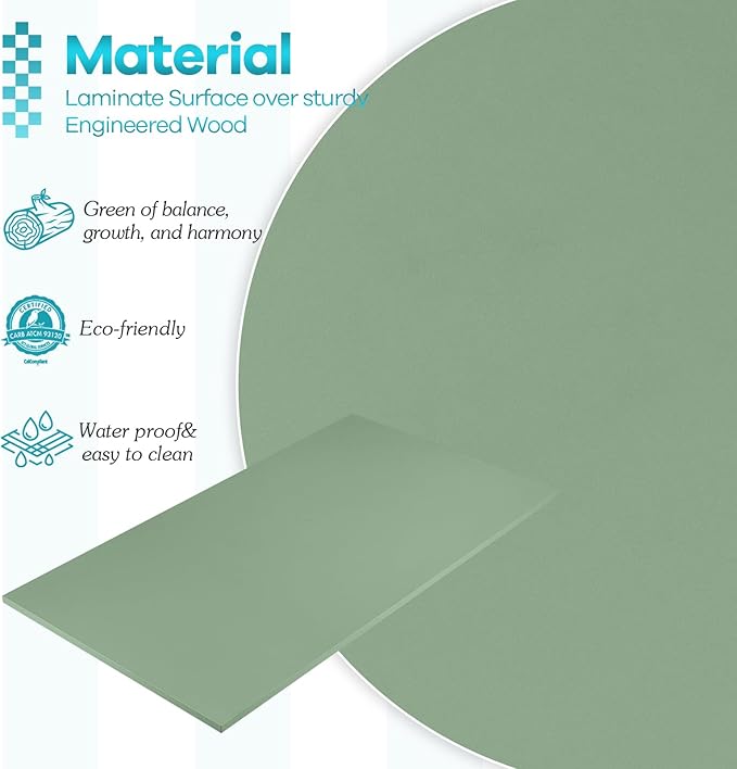 Kaboon Universal Table Top 45.67"x23.62", Solid One-Piece Desktop, Reversible Melamine Countertop, Double Desks, L-Desk DIY, Pastel Green