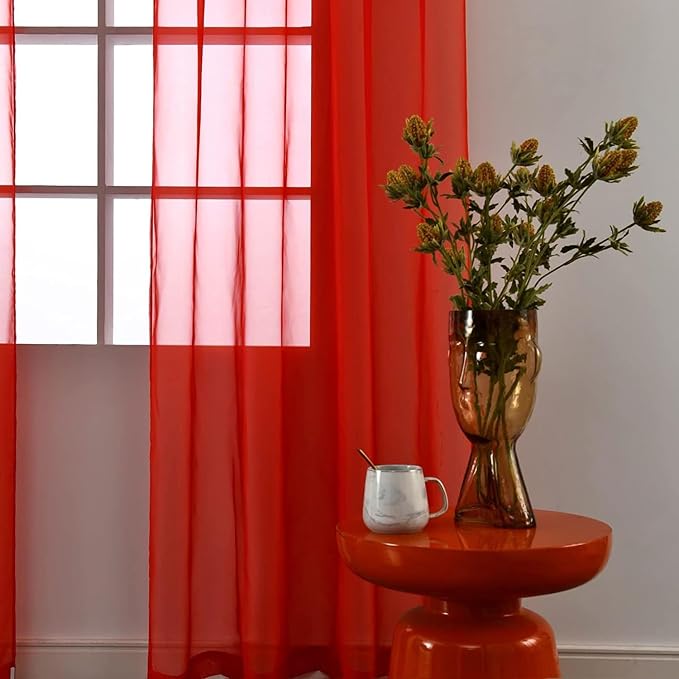 SpaceDresser Sheer Red Curtains 4 Panels Rod Pocket Semi-Sheer Curtain 63 - Image 5