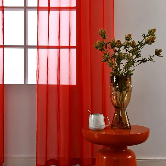 SpaceDresser Sheer Red Curtains 4 Panels Rod Pocket Semi-Sheer Curtain 72 - Image 5