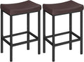 HOOBRO Bar Chairs, Set of 2 Counter Height Saddle Stools with Curved Surface, 24.8 Inches, 2.4" Thick Upholstery, for Kitchen and Dining Room, Brown and Black BC10BY01