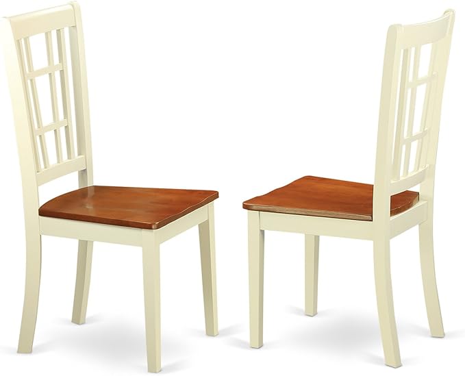 East West Furniture QUNI9-WHI-W 9 Piece Dining Set Includes a Rectangle Dining Table with Butterfly Leaf and 8 Kitchen Chairs, 40x78 Inch, Buttermilk & Cherry