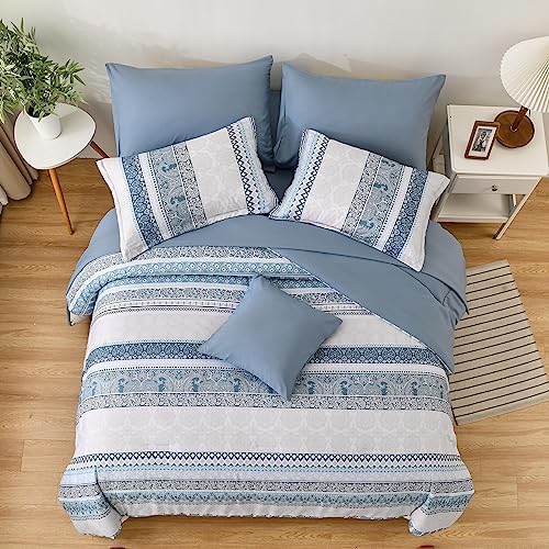 Cottolester Boho Comforter Set Queen Size Light Blue Comforter Set 8 Piece Bed - Image 4