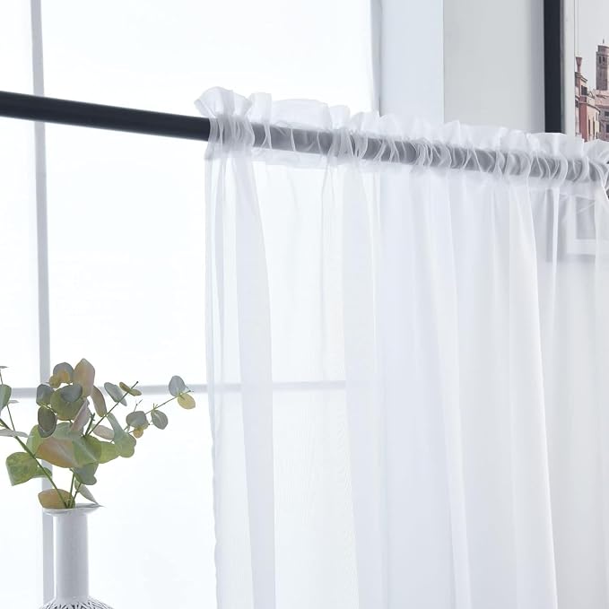 SpaceDresser Sheer White Curtains 4 Panels Rod Pocket Semi-Sheer Curtain 90 - Image 7