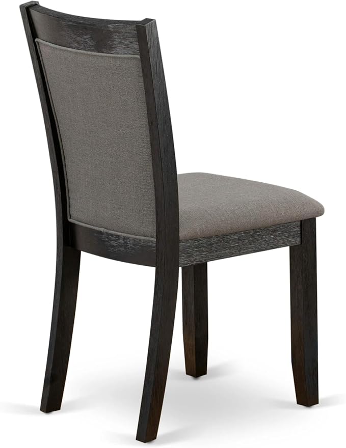 X07MZ-B06-50 - 9-Pc Dining Table Set a Rectangular Dining Table and a wooden Bench and 7 Dark Gotham Grey Linen Fabric Kitchen Chair, 39x120 Inch, Wire Brushed Black