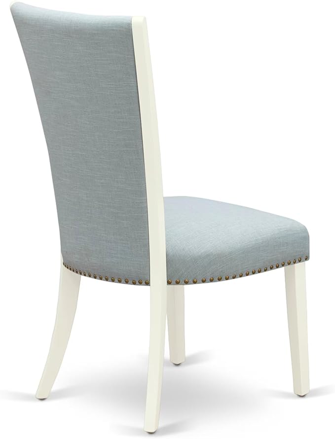 East West Furniture V077VE215-6 6 Piece Dining Table Set Contains a Rectangle Kitchen Table with V-Legs and 4 Baby Blue Linen Fabric Parson Chairs with a Bench, 40x72 Inch, Multi-Color