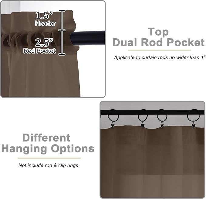 Chocolate Sheer Curtains 84 Inches Long 2 Panels, Soft Light Filtering Curtains - Image 4