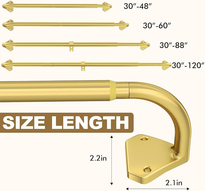 GXOACKJ Gold Curtain Rods for Windows 28 to 48 inch, 5/8 inch Adjustable Wrap - Image 4