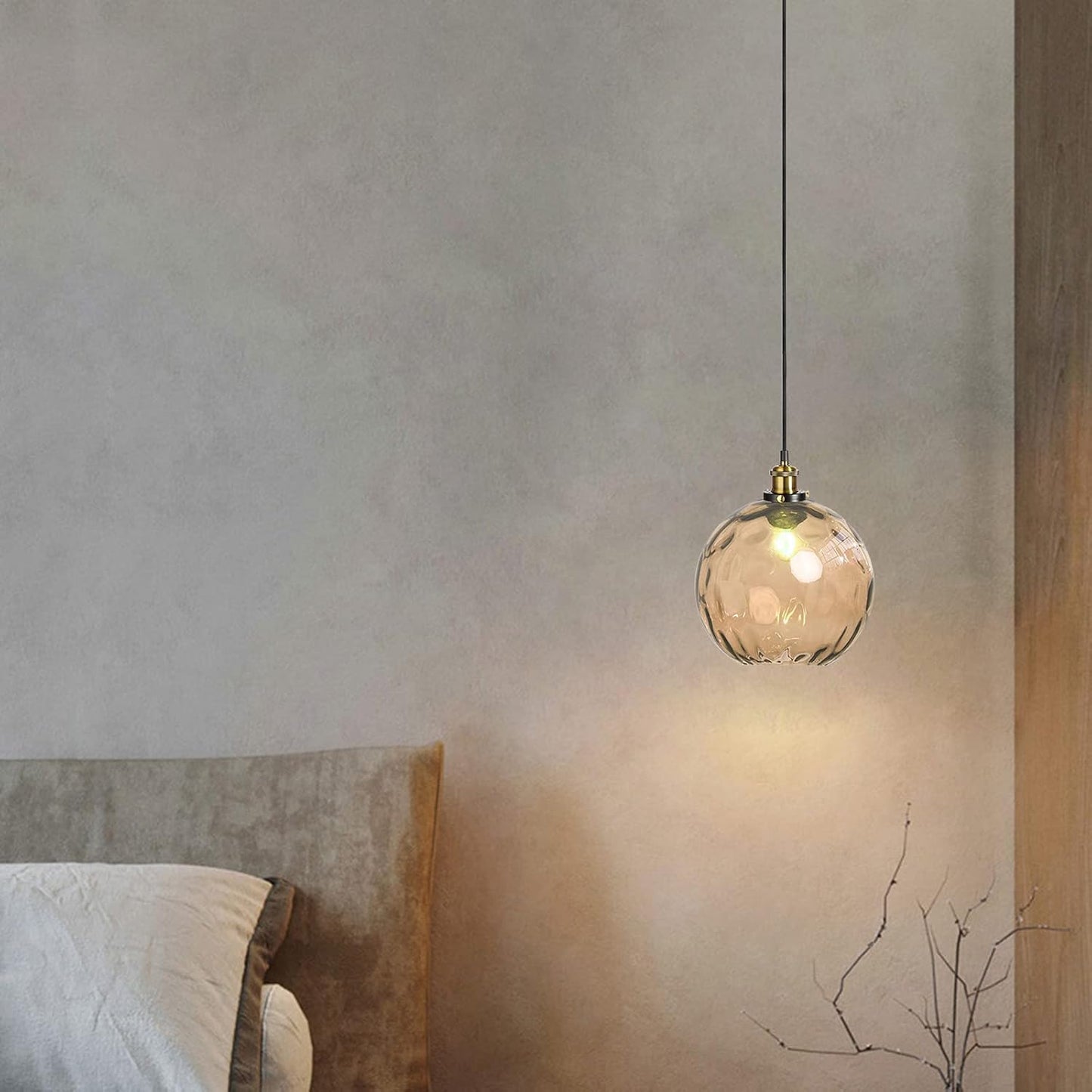 Pendant Light Shade Industrial Hanging Lights Fixtures Ceiling Outdoor Pendant Lighting for Kitchen Island Dining Room Unique Lamp in Kitchen Farmhouse Bedroom (Amber, 7.8 Inches)