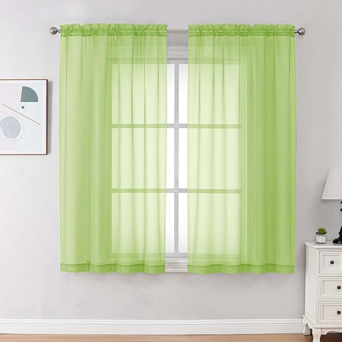 OVZME Sheer Curtains 63 inch Length 2 Panels Set by OVZME