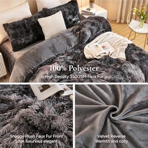 Andency Tie-Dyed Dark Grey Comforter Full Size Set, Fluffy Bedding Set - Image 5