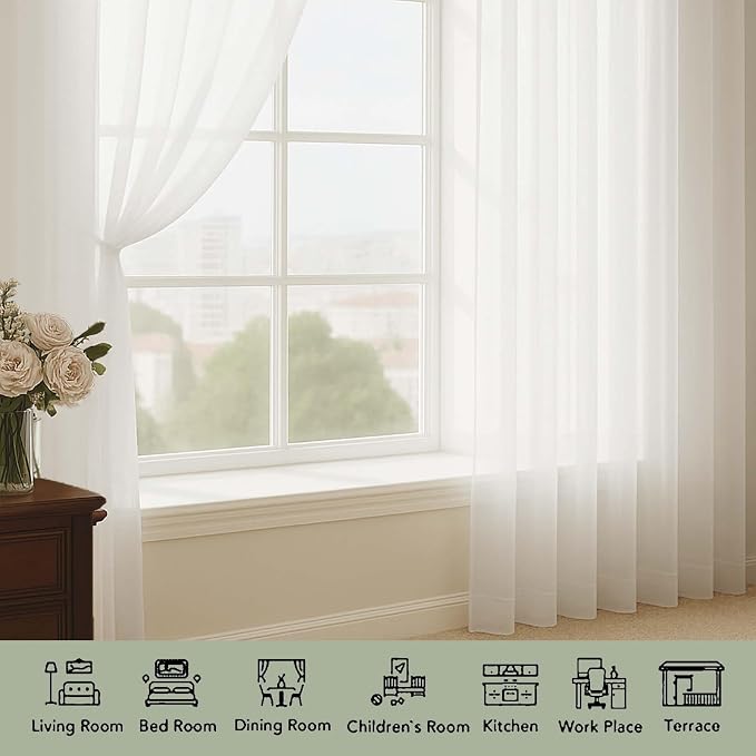 OWENIE Sheer Ivory Curtains, Sheer Curtains 63 inch Length 2 Panels Set - Image 4