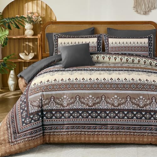 Boho Comforter Set King Size, 8 Pieces Brown Black Striped Bedding Set - Image 2