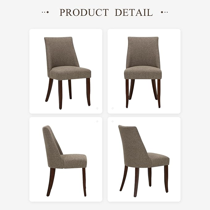 COLAMY Upholstered Dining Chairs Set of 4, Mid Century Modern Kitchen Chairs with Back, Farmhouse Fabric Side Dining Room Chairs with Wood Legs for Dining Room Restaurant, Brown