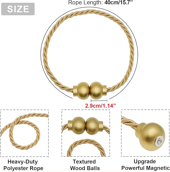 2 Pack Magnetic Curtain Tiebacks Modern Handmade Rope Curtain Tie Backs - Image 3