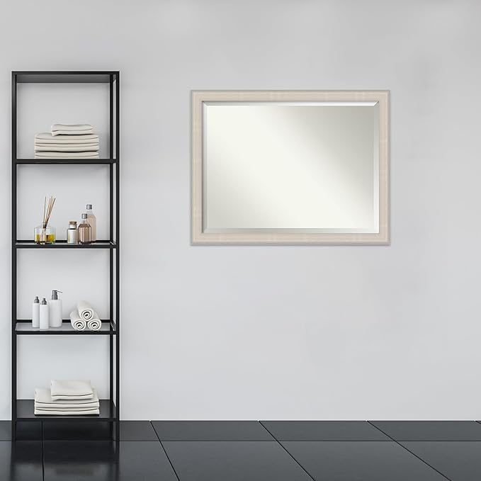 Amanti Art White Bathroom Mirror for Over Sink, 35x45 Cottage White Silver Rectangle Vanity Mirror, X-Large Coastal Wood Frame, Hangs Horizonally and Vertically, Bathroom Wall Decor, Beveled Edge