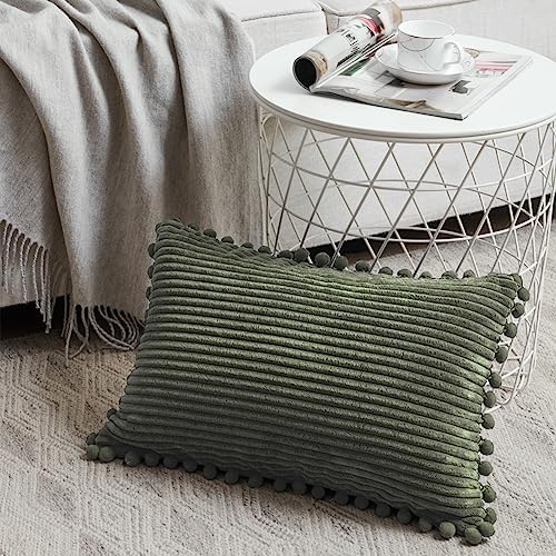 Fancy Homi 2 Pack Olive Green Lumbar Decorative Throw Pillow Covers 12x20 Inch - Image 2