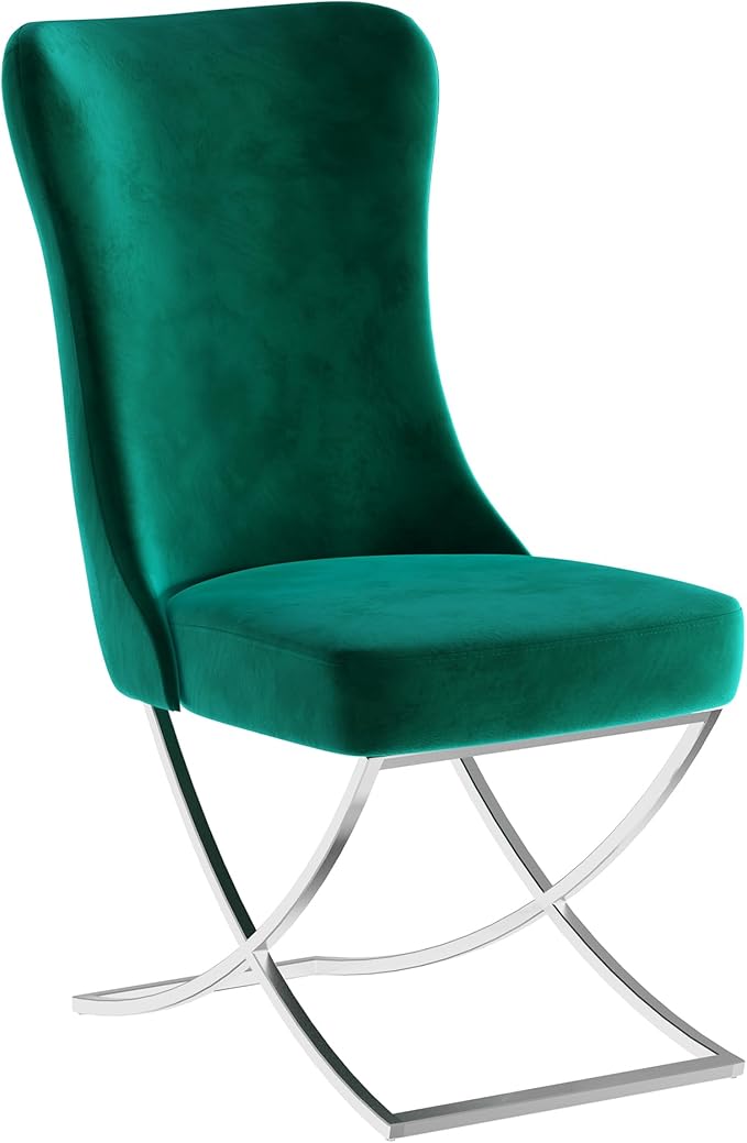 Ottomanson Royal Dining Chairs Set of 6 – Upholstered Tufted Microfiber, Assembled, Silver Metal Legs, Beech Wood Frame, 350 lb Capacity, Green
