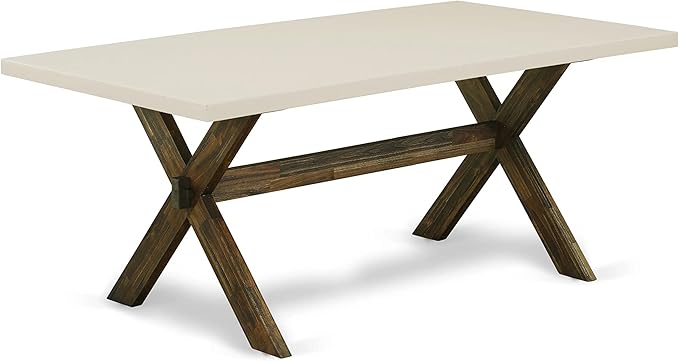 East West Furniture X727MZ748-7 7 Piece Dining Table Set Consist of a Rectangle Dining Room Table with X-Legs and 6 Coffee Linen Fabric Upholstered Chairs, 40x72 Inch, Multi-Color